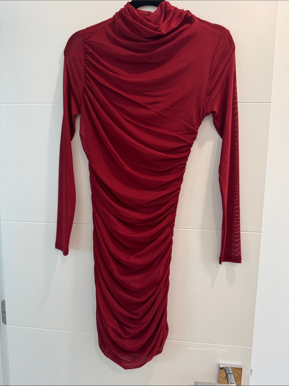 Mango Ruched Long-Sleeve Red Women's Dress